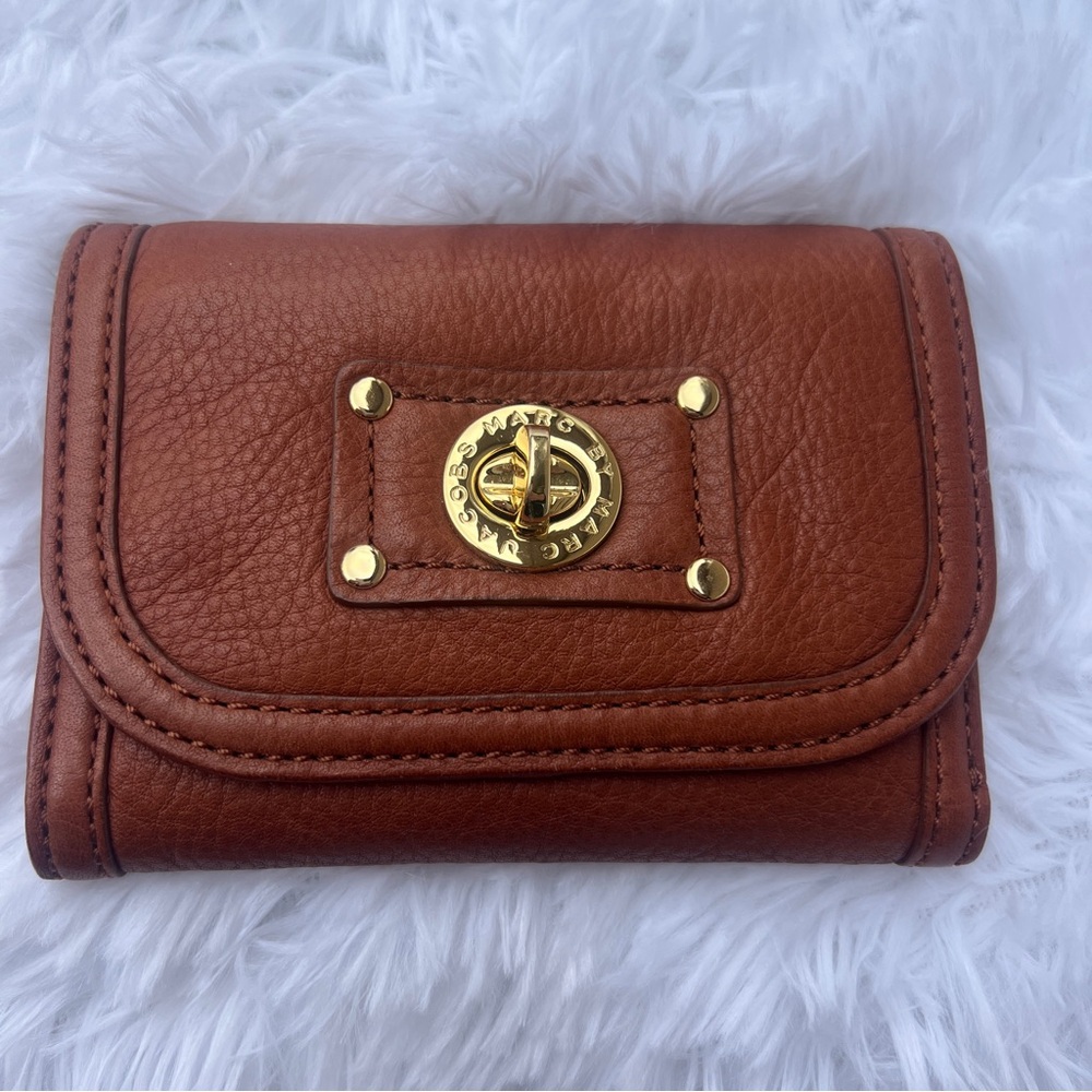 Marc Jacobs Brown Leather Turn-Lock Wallet with Gold Hardware